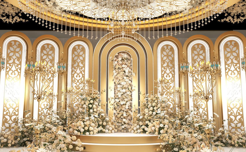 湟中香槟色调婚礼堂效果展示